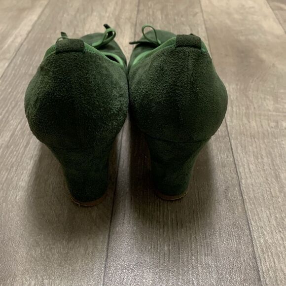 Daniele Ancarani Suede Leather Bow Tie Kelly Green Block Heel Round‎ Toe Shoes - Picture 4 of 9